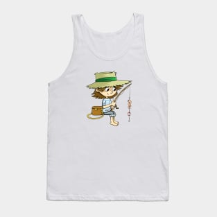 boy with a fishing rod is fishing and worms Tank Top